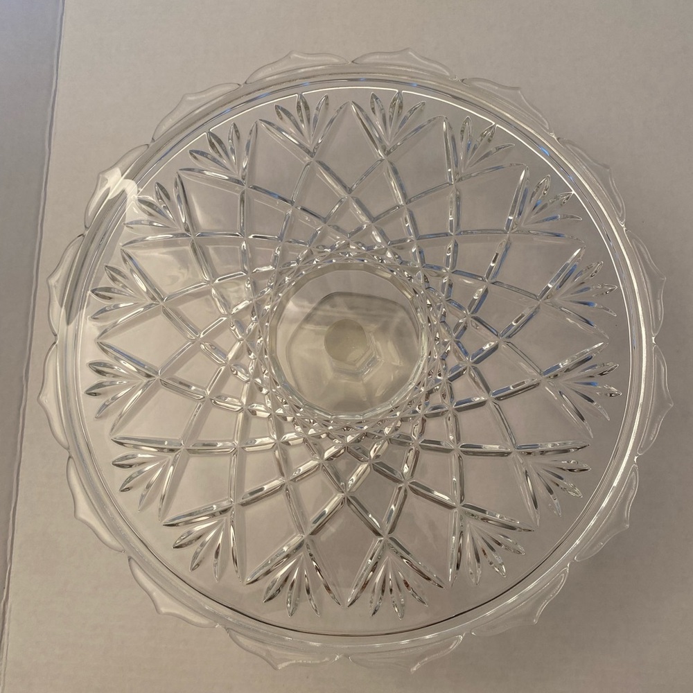 Crystal footed Starburst pattern Cake Stand 13inD 3 1/2 in H
